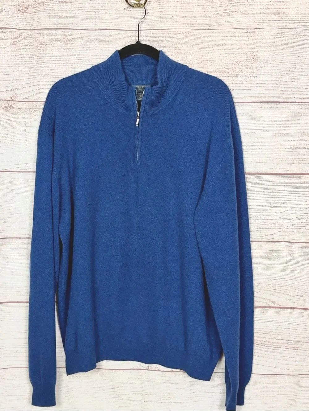 Joseph & Lyman Cashmere Sweater Pullover Quarter Zip Blue Mock Neck XXL